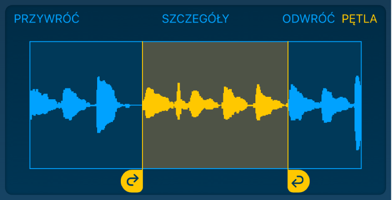 Materiał audio zawarty pomiędzy lewym oraz prawym uchwytem pętli będzie odtwarzany w pętli.