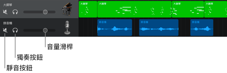 音軌標題打開並顯示控制項目