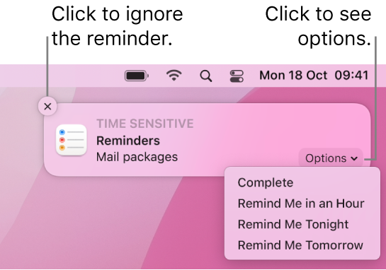 A reminder notification with Complete and Later buttons.