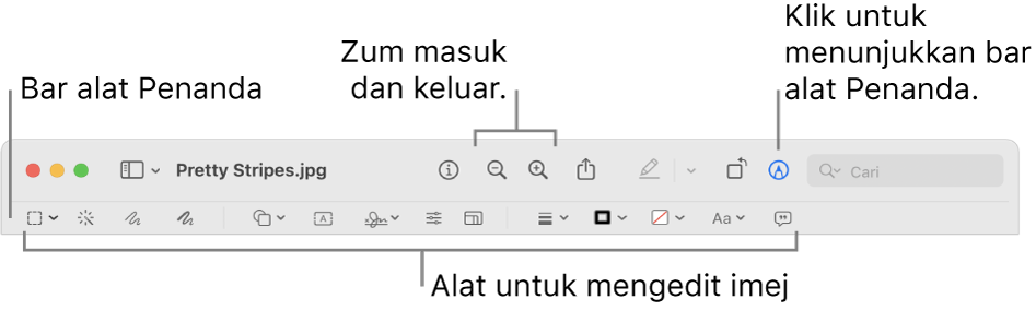 Bar alat Penanda untuk mengedit imej.