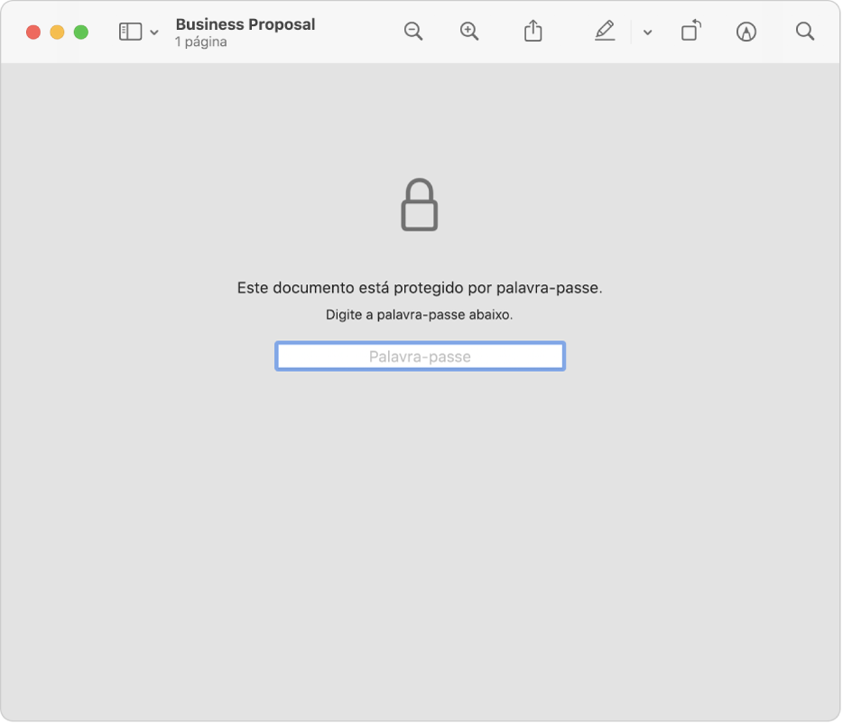 Um ficheiro PDF protegido por palavra-passe que mostra um ícone de cadeado e um campo de texto para introduzir a palavra-passe para abrir o ficheiro.