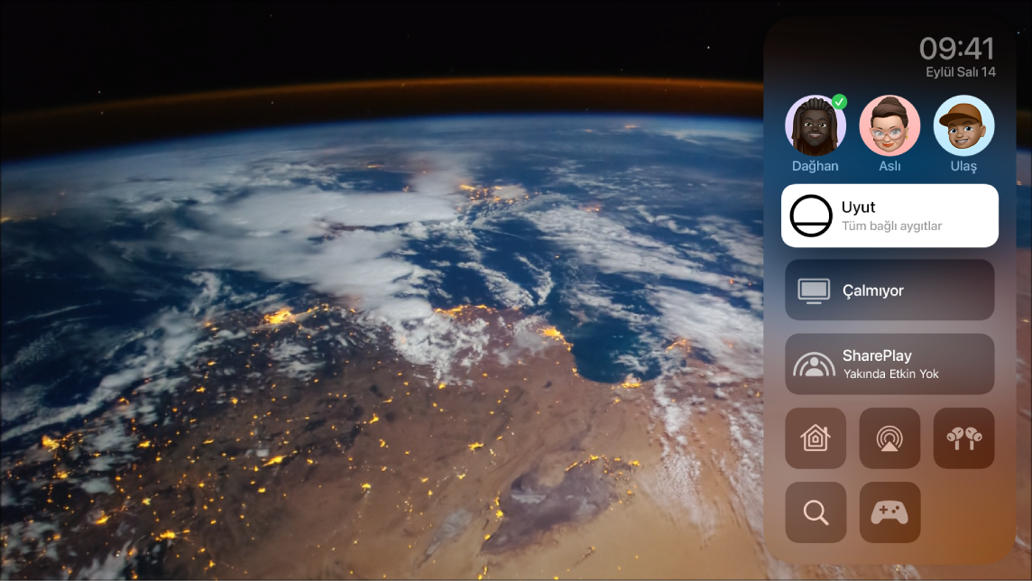 Denetim Merkezi’ni gösteren Apple TV ekranı