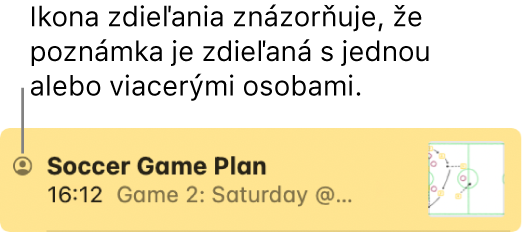 Poznámka, ktorá bola zdieľaná s inými ľuďmi, s ikonou Zdieľané naľavo od názvu poznámky.