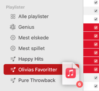 Et album trækkes til en playliste. Playlisten fremhæves.