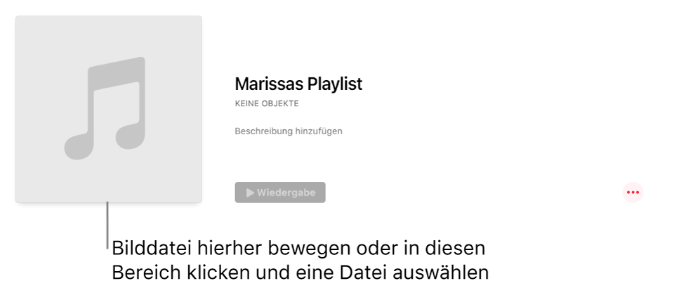 Playlist mit eigenem Coverbild, das jederzeit geändert werden kann Bewege ein Bild in den Bereich „Coverbild“, um es anzupassen.