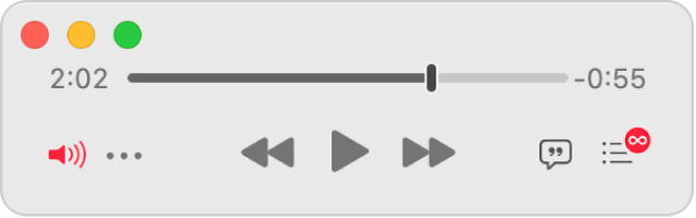 The smaller Music MiniPlayer, showing only the controls (and not the album artwork).