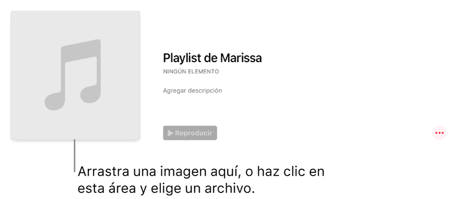 Una playlist con ilustración personalizada que se puede modificar en cualquier momento. Arrastra una imagen al área de ilustración para personalizarla.