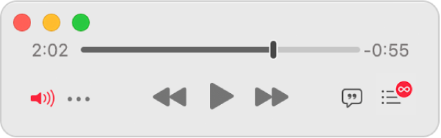 Il Mini Player più piccolo di Musica, che mostra soltanto i controlli (e non l’illustrazione dell’album).