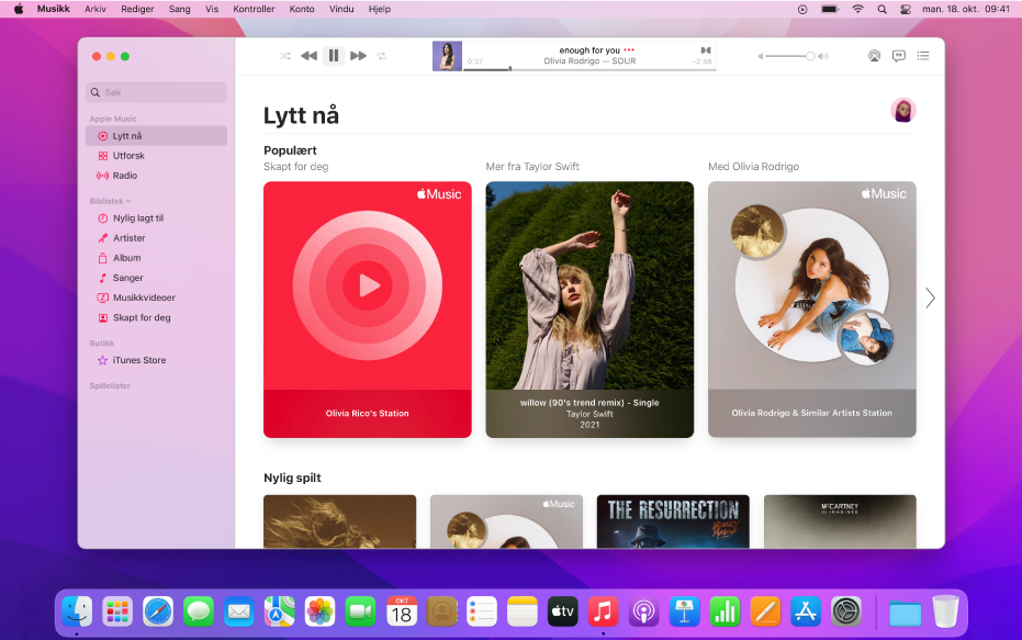 Apple Music-vinduet som viser Lytt nå.