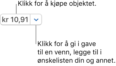 En knapp som viser en pris. Klikk på prisen for å kjøpe objektet. Klikk på pilen ved siden av prisen for å gi objektet til en venn, legge til objektet i ønskelisten og annet.