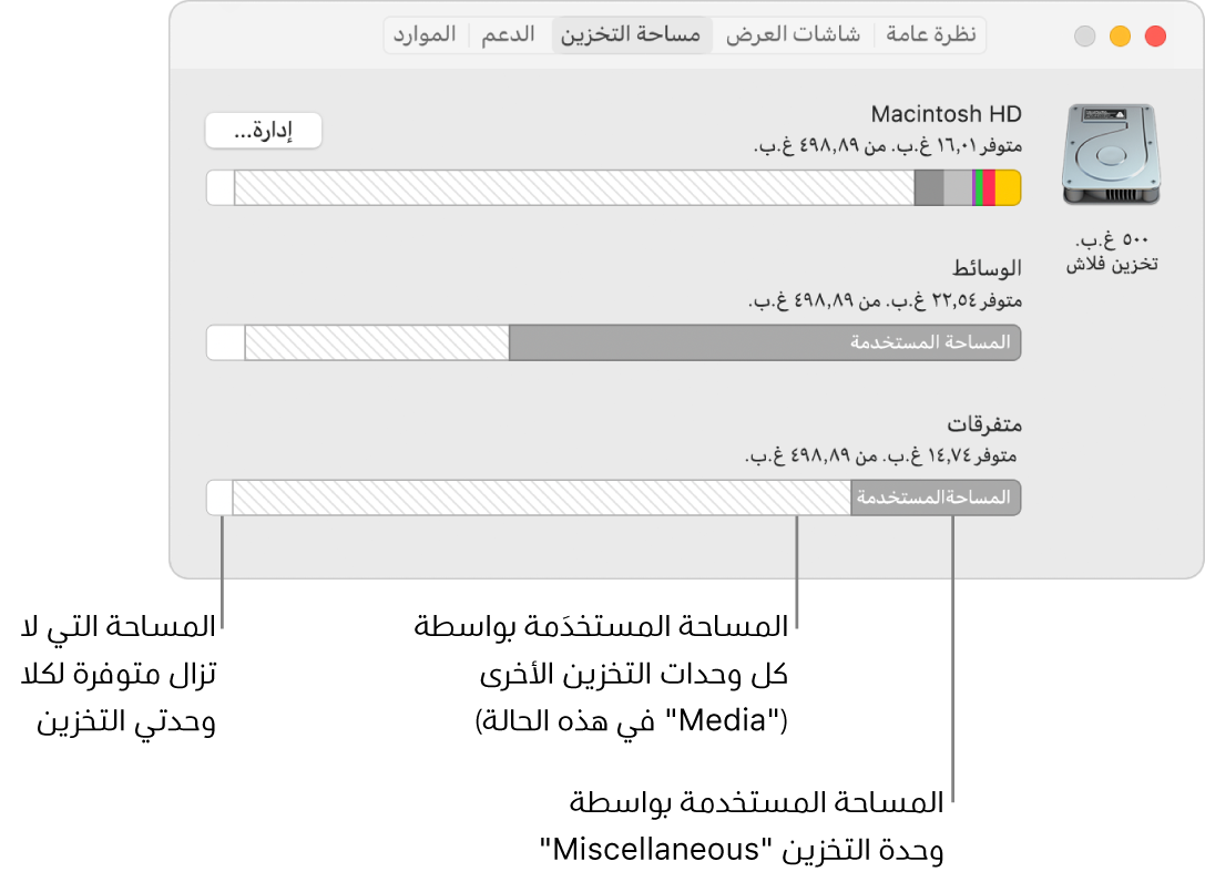 قسم APFS فردي (حاوية) به وحدتي تخزين.