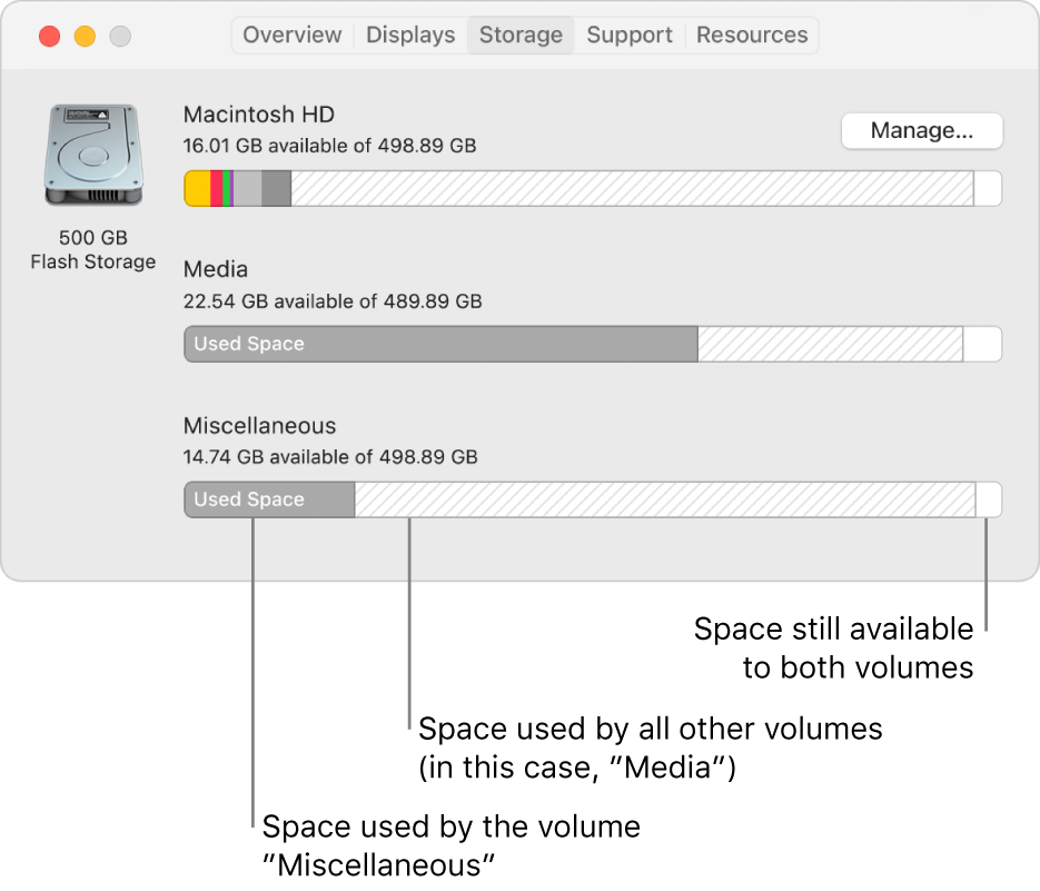 A single APFS partition (container) with two volumes.