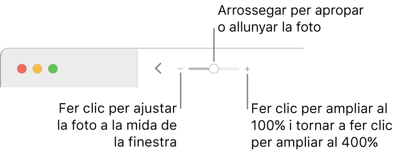 La barra d’eines que mostra els controls de zoom.