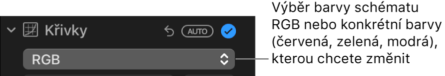 Ovládací prvky Křivky na panelu Úpravy s volbou RGB vybranou v místní nabídce