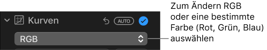 Die Steuerungen „Kurven“ im Bereich „Anpassen“ mit der im Einblendmenü ausgewählten Option „RGB“.