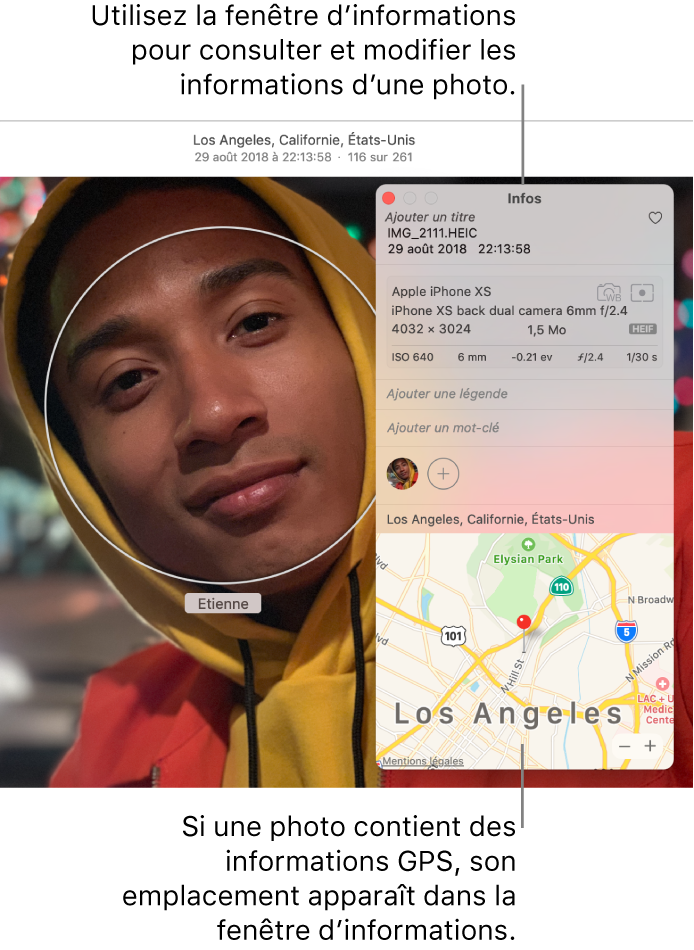 La fenêtre d’informations d’une photo.