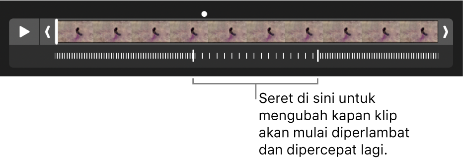 Klip video gerakan lambat dengan pengendali yang dapat Anda seret untuk mengubah lokasi video diperlambat dan dipercepat lagi.