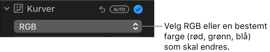 Kurver-kontroller i Juster-panelet, som viser RGB valgt i lokalmenyen.