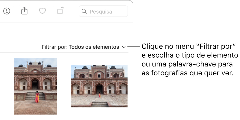 O menu pop-up “Filtrar por” definido para mostrar todos os elementos.