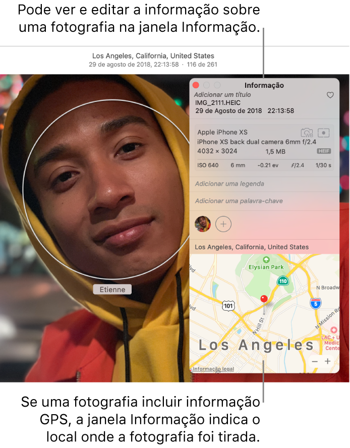 A janela “Informação” de uma fotografia.