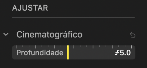 Os controlos de ajuste cinematográfico com o nivelador “Profundidade” visível.