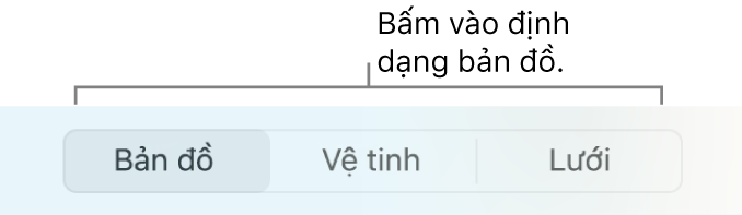 Các nút Bản đồ, Vệ tinh và Lưới.