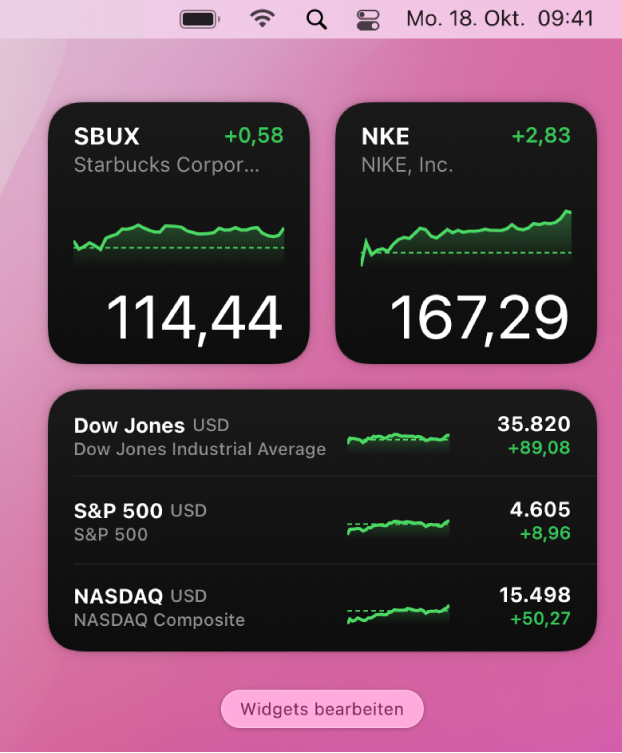 Drei Aktien-Widgets.