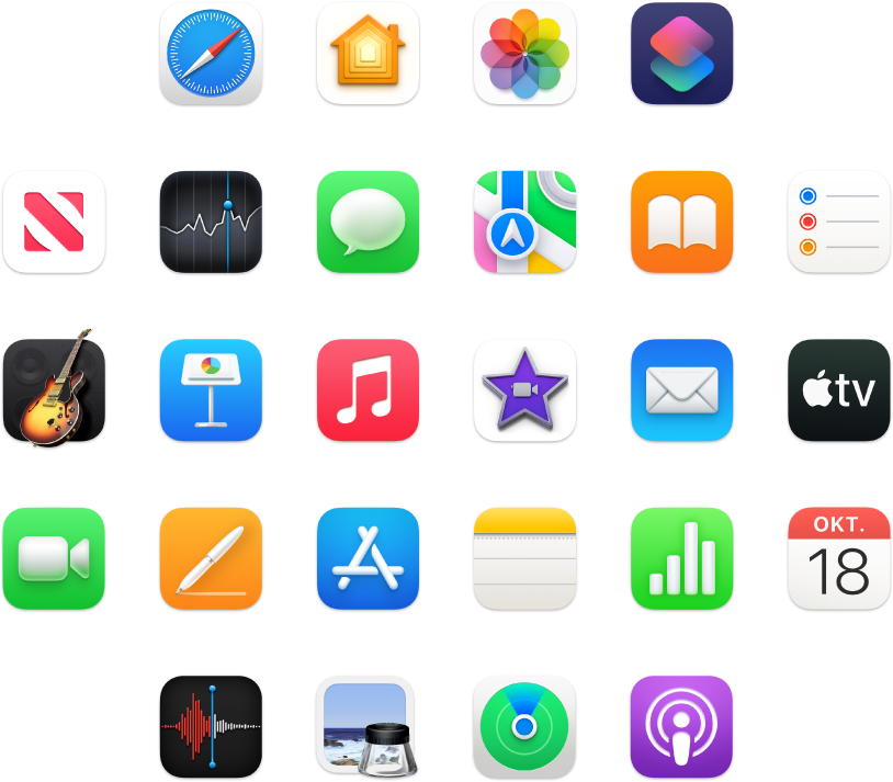 Symbolen van apps die met je MacBook Air zijn meegeleverd.