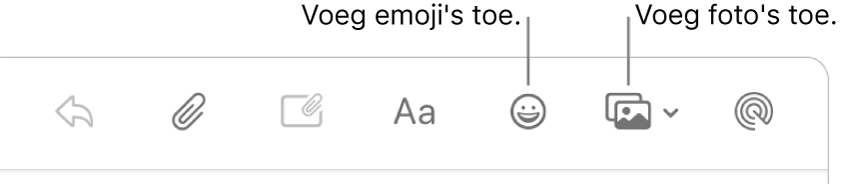 Een venster voor een nieuw bericht met daarin de knoppen voor emoji en foto's.