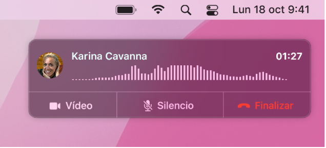 Parte de una pantalla de Mac que muestra la ventana de notificación de llamadas.