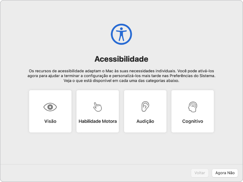 Uma tela do Mac com o Assistente de Configuração mostrando a tela de Boas-Vindas.