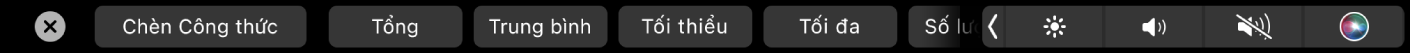 Touch Bar Numbers đang hiển thị các nút Công thức. Những nút này bao gồm tổng, trung bình, tối thiểu và tối đa.