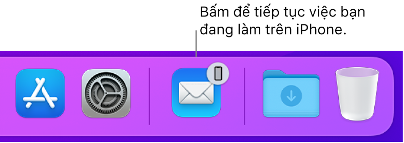 Biểu tượng Handoff hiển thị trong Dock.