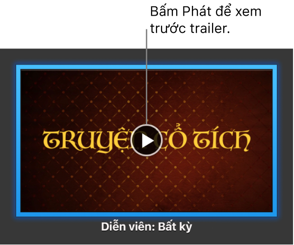 Màn hình trailer iMovie đang hiển thị nút Phát.