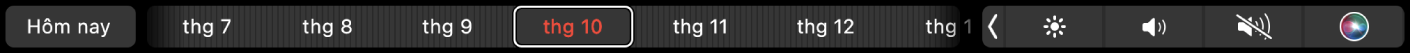 Touch Bar Lịch với nút Hôm nay và thanh trượt để chọn tháng.