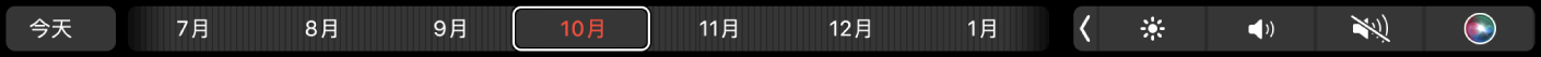 「行事曆」觸控列帶有「今天」按鈕和用來選取月份的滑桿。