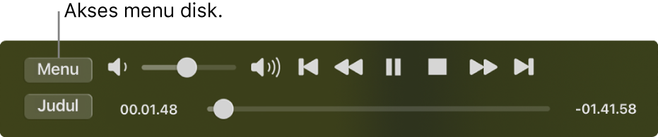 Tombol Menu ada di pojok kiri atas kontrol pemutaran Pemutar DVD. Klik tombol Menu untuk mengakses menu disk.