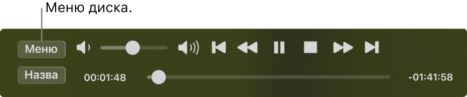 Кнопка меню знаходиться у верхньому лівому куті елементів керування відтворенням DVD-програвача. Клацніть кнопку меню, щоб отримати доступ до меню диска.