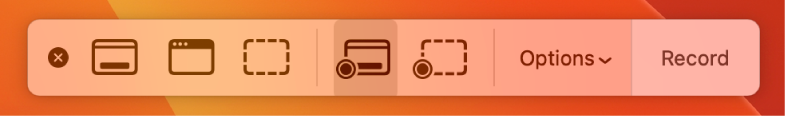 Screenshot tools with the Record button on the right and the Options pop-up menu next to it.