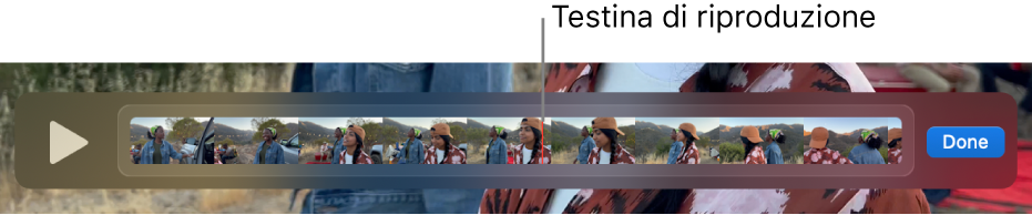 Clip nella finestra di QuickTime Player con la testina di riproduzione vicino al centro del clip.
