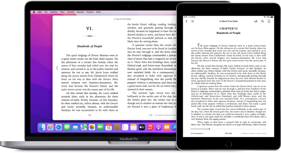 Un libro aperto sulla stessa pagina nell'app Libri su iPad e Mac.