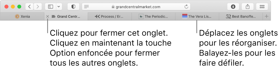 La fenêtre Safari comportant des onglets.