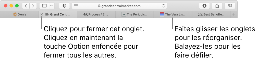 La fenêtre Safari comportant des onglets.