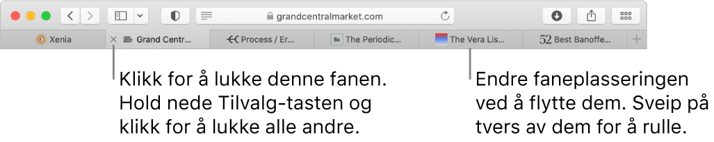 Safari-vinduet med faner.