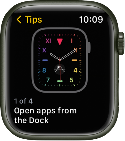 The Tips app showing an Apple Watch tip.