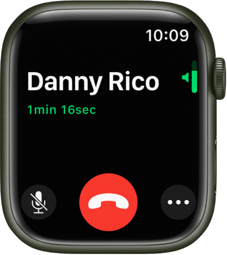 Med dohodnim telefonskim klicem zaslon prikazuje navpični kazalnik glasnosti zgoraj desno, gumb Mute (Utišaj) spodaj levo in rdeči gumb Decline (Zavrni). Trajanje klica se prikaže pod imenom klicatelja.