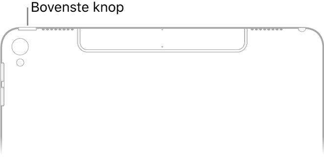 Het bovenste gedeelte van de achterkant van de iPad met een bijschrift voor de bovenste knop linksboven op de rand.
