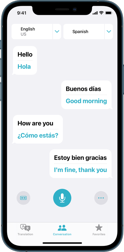 The Conversation tab, showing chat bubbles and their translations.