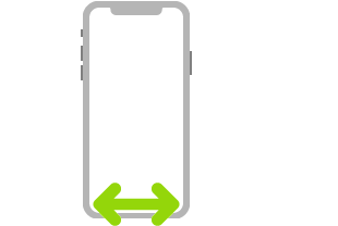 Illustration de l’iPhone. Une flèche bidirectionnelle indique un balayage vers la gauche ou la droite le long du bord inférieur de l’écran.