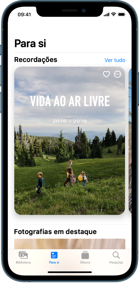 O ecrã “Para si” a mostrar uma recordação. O botão “Ver tudo” está na parte superior do ecrã e mostra todas as suas recordações.